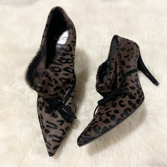 Stuart Weitzmam pointed toe heeled leopard AOK Bootie - Picture 3 of 8